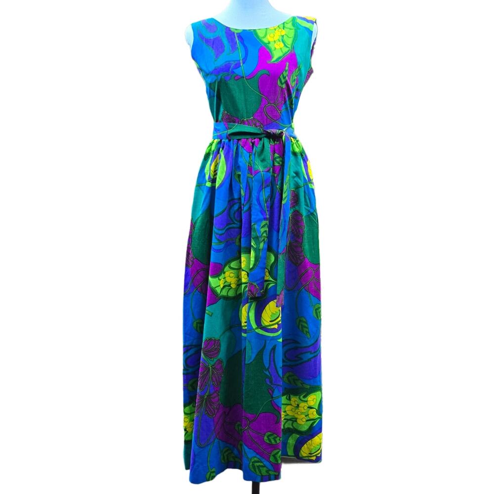 Waltah Clarke Hawaiian Palazzo Jumpsuit Wide Leg Psychedelic Mod XS Vtg 60s